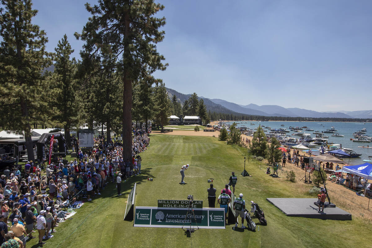 Brian Urlacher tees off on the 17th hole during the first round of the American Century Celebri ...