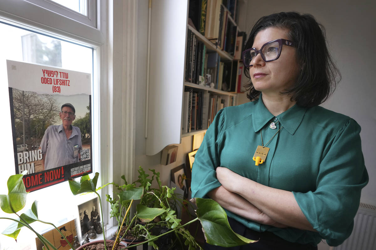 Sharone Lifschitz, whose father, Oded Lifshitz, was abducted by Hamas militants, is seen at her ...