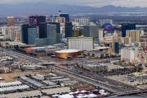 An aerial view of the Las Vegas Strip on Friday, Feb. 9, 2024, in Las Vegas. (L.E. Baskow/Las V ...