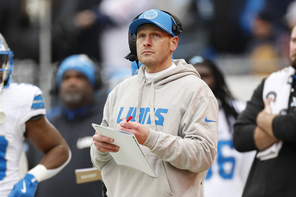 Detroit Lions offensive coordinator Ben Johnson looks on from the sidelines during the first ha ...