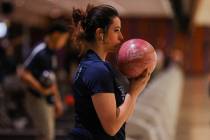 Isabella Quarnstrom of Coral Academy eyes the pins during a high school bowling match between C ...