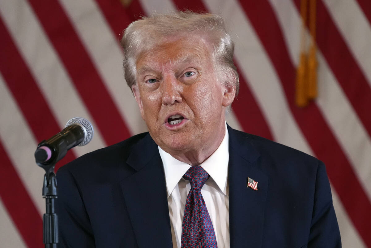 FILE - President-elect Donald Trump speaks at a meeting with Republican governors at Mar-a-Lago ...