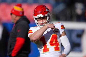 Kansas City Chiefs punter Matt Araiza (14) before an NFL football game Sunday, Jan. 5, 2025, in ...