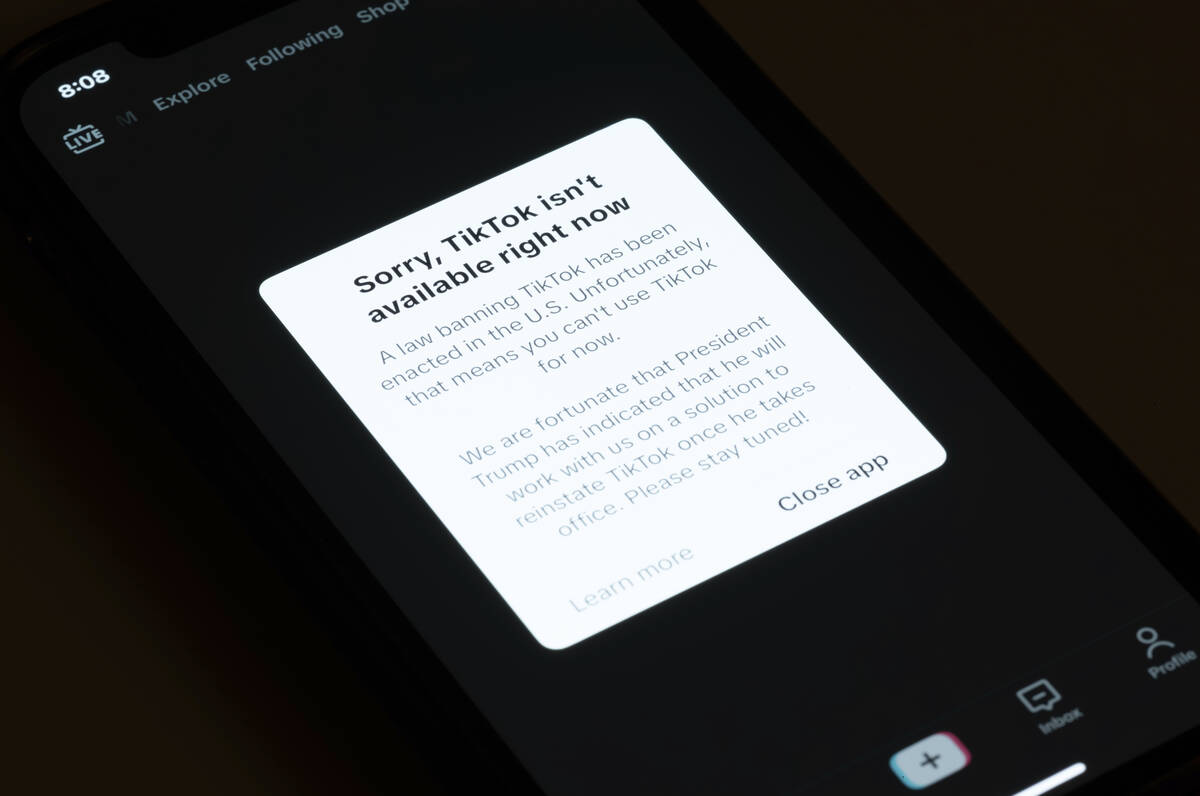 A message reading "Sorry, TikTok isn't available right now" is displayed from the Tik ...