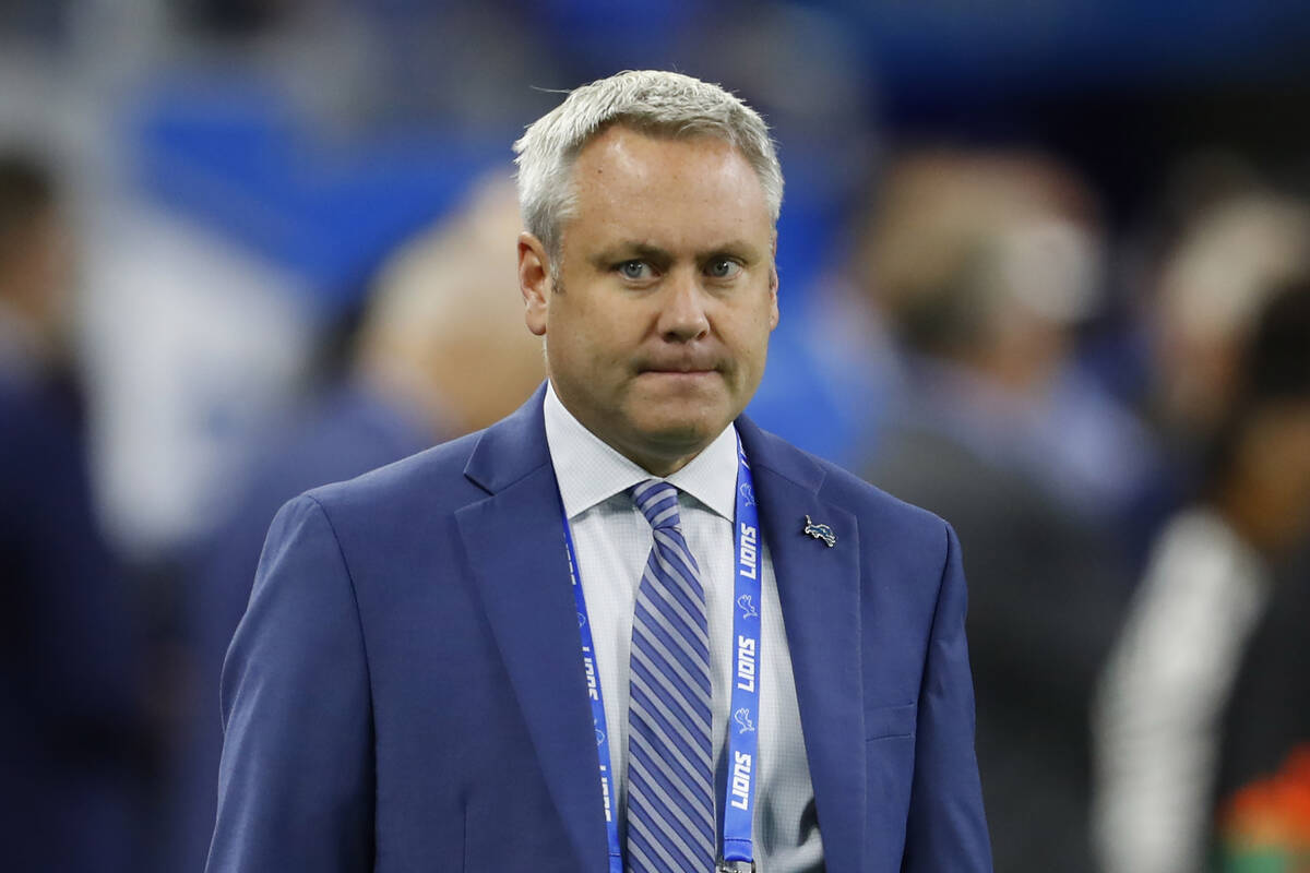 Lance Newmark, Detroit Lions director of player personnel, watches on the sidelines before an N ...