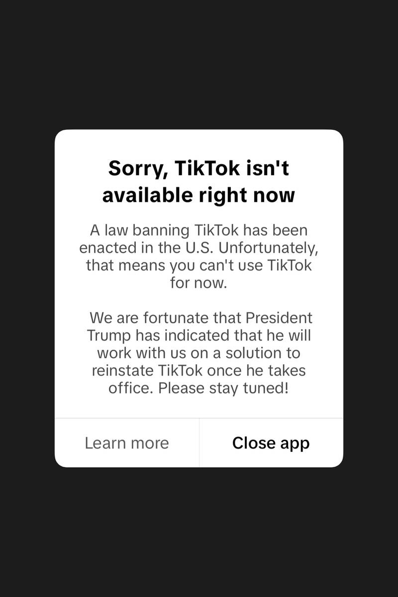 This screenshot from a cell phone displays a message from the TikTok app reading "Sorry, T ...