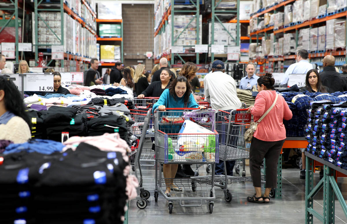 Shoppers at the grand opening of Costco near the intersection of St. Rose Parkway and Amigo Str ...