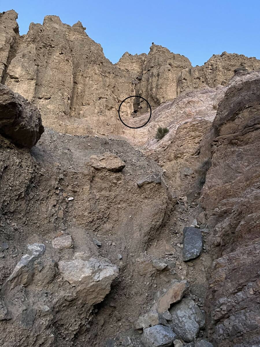 The circle indicates the stranded hiker's location. (National Park Service/Spencer Solomon)