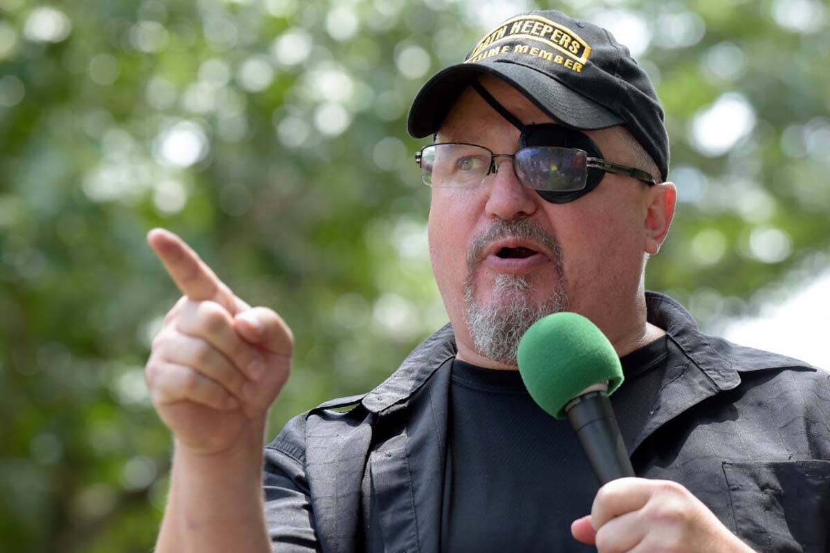 Stewart Rhodes, founder of the citizen militia group known as the Oath Keepers, speaks during a ...