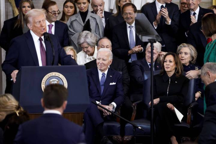 President Donald Trump delivers remarks after being sworn in as the 47th President of the Unite ...