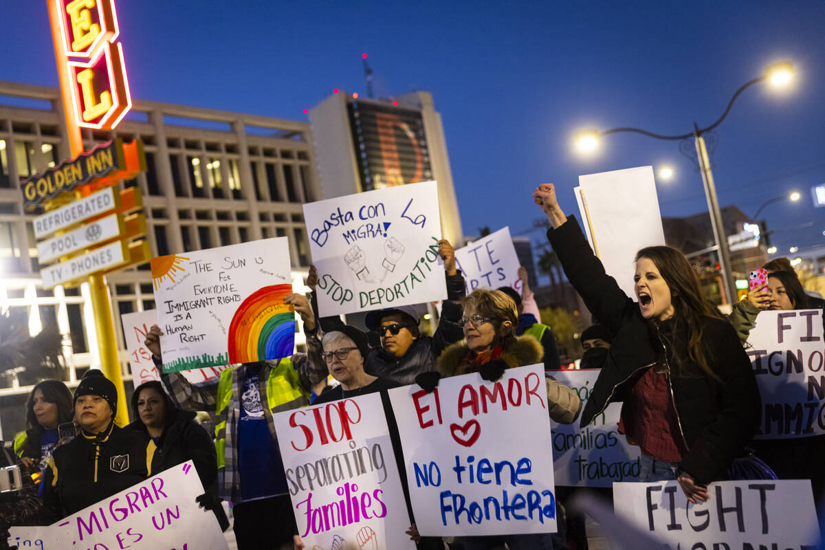 People participate in a rally against newly established immigration policies from President Don ...