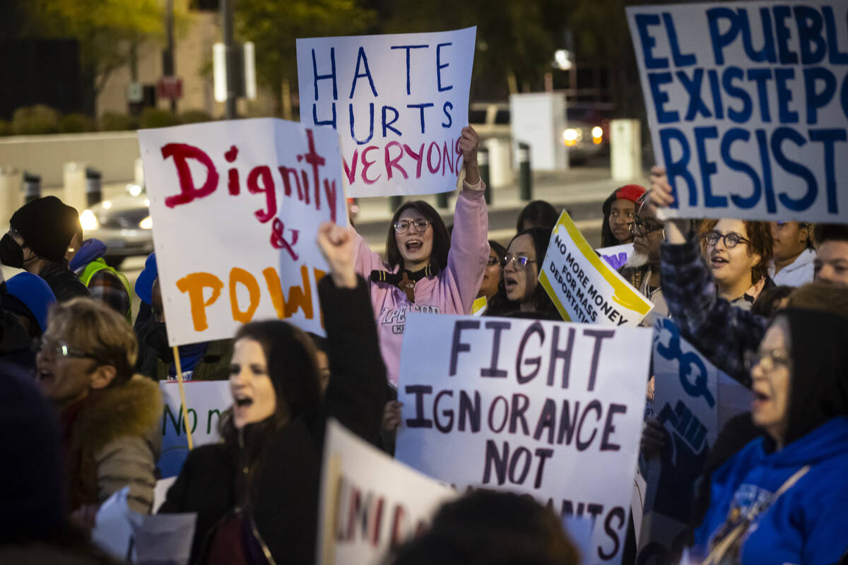 People participate in a rally against newly established immigration policies from President Don ...