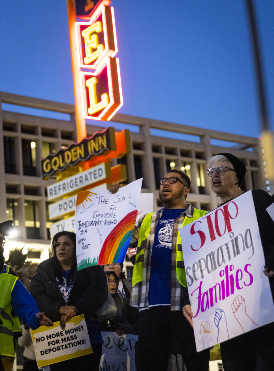 People participate in a rally against newly established immigration policies from President Don ...