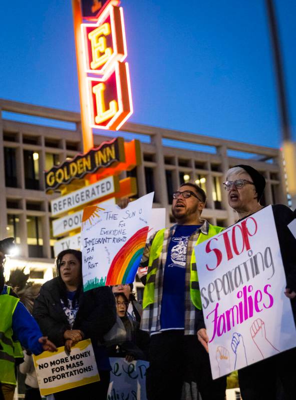 People participate in a rally against newly established immigration policies from President Don ...