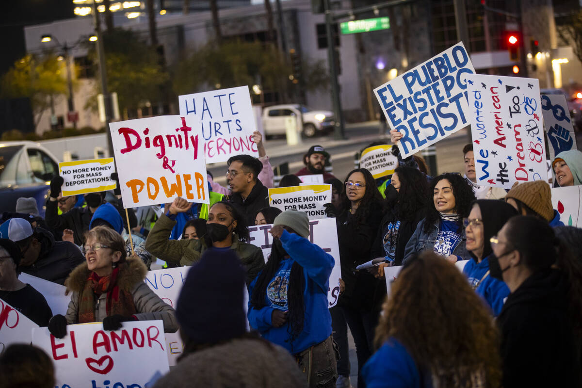 People participate in a rally against newly established immigration policies from President Don ...