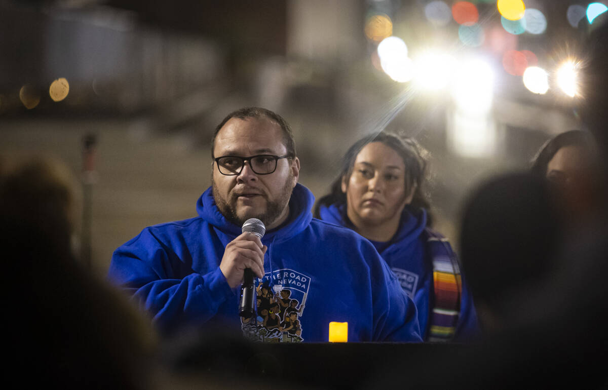 Make the Road Nevada director Leo Murrieta speaks during a rally against newly established immi ...