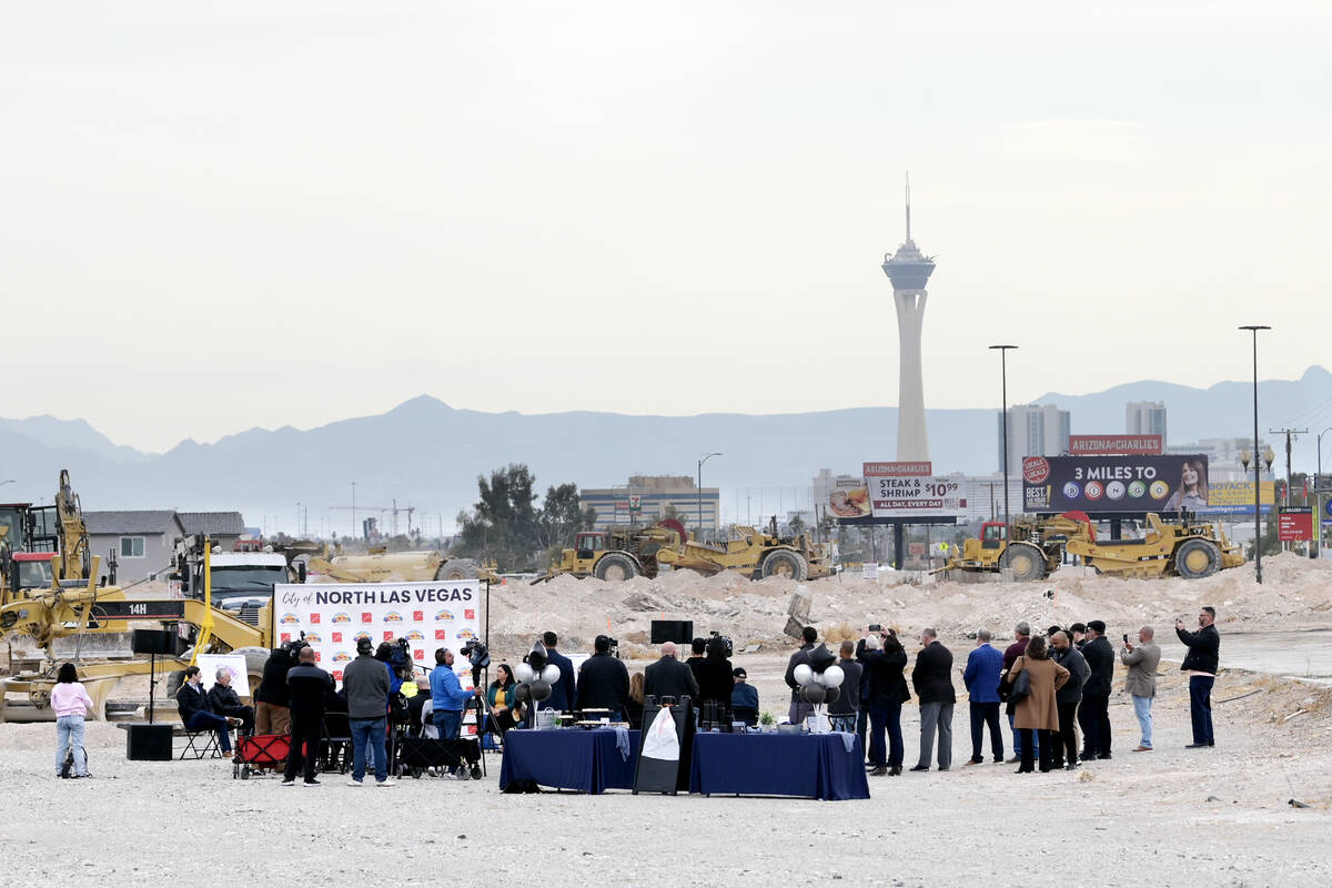 Developers, politicians and guests gather on the former site of Texas Station in North Las for ...