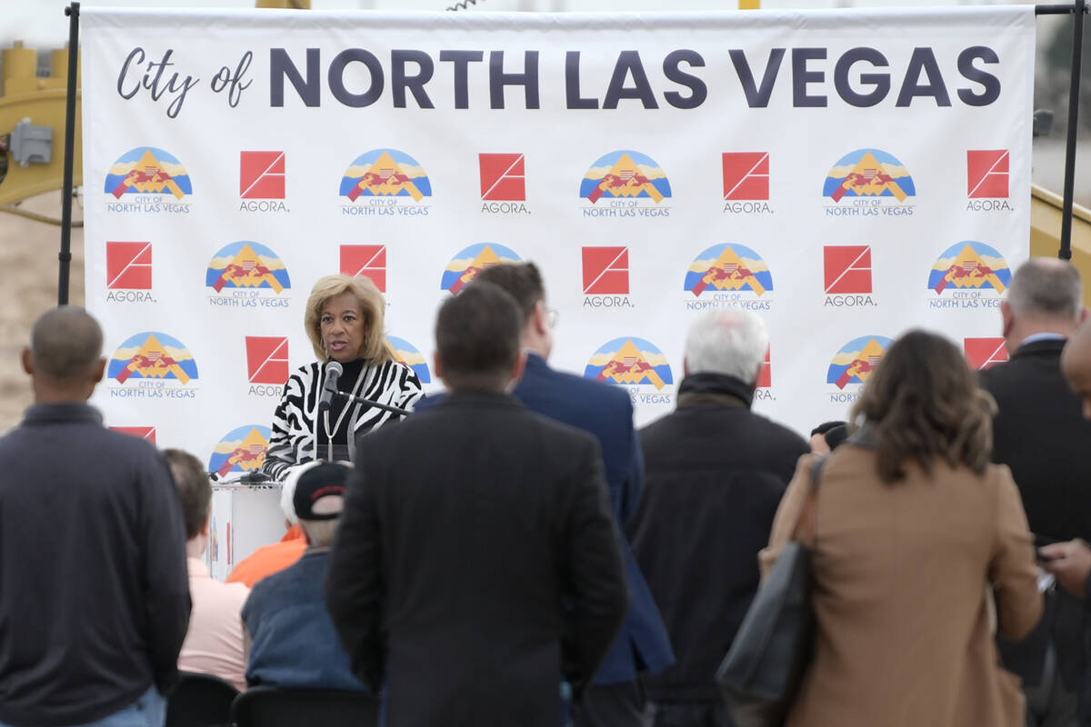 North Las Vegas Mayor Pamela Goynes-Brown speaks during a ceremonial groundbreaking for the Hyl ...