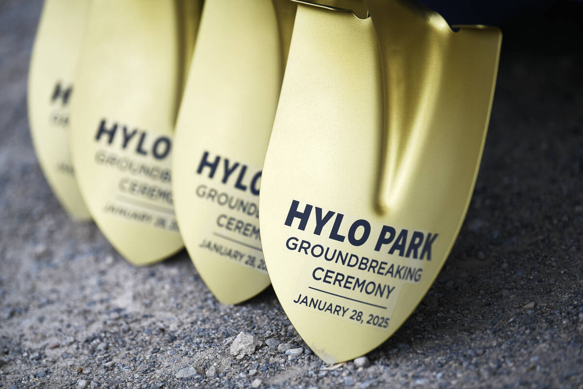 Shovels wait for use during a ceremonial groundbreaking for the Hylo Park mixed-use project on ...