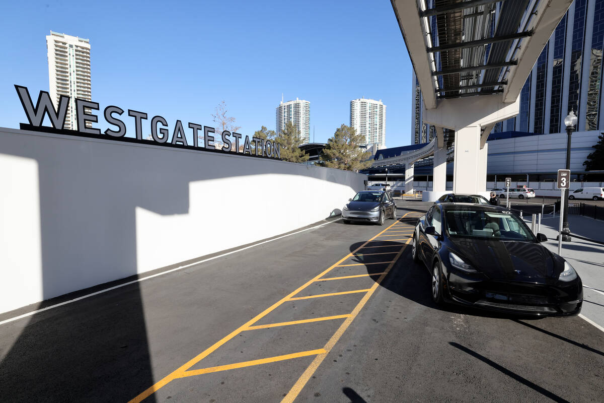 Passengers catch rides during the opening of the Vegas Loop Westgate Station Wednesday, Jan. 22 ...