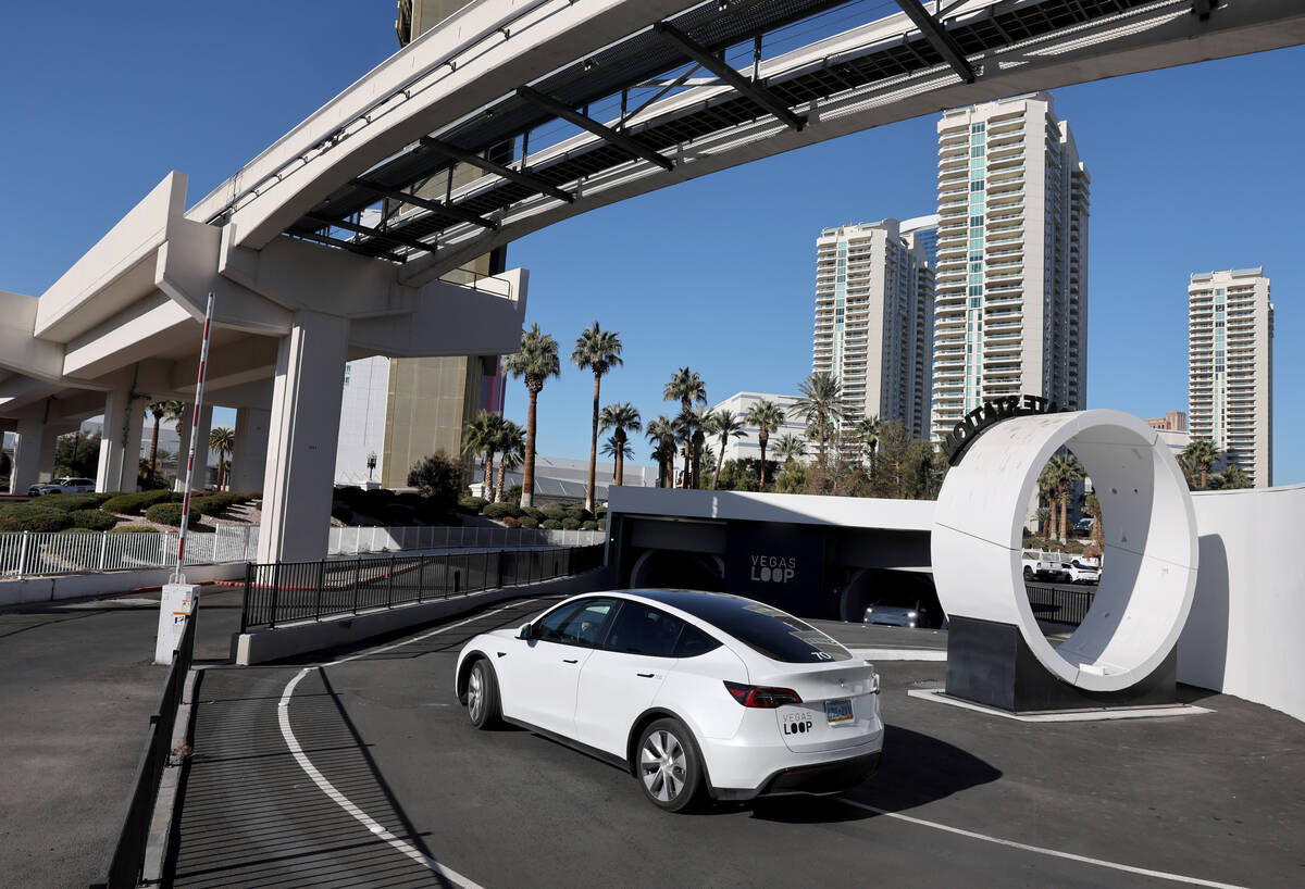 Passengers catch rides during the opening of the Vegas Loop Westgate Station Wednesday, Jan. 22 ...