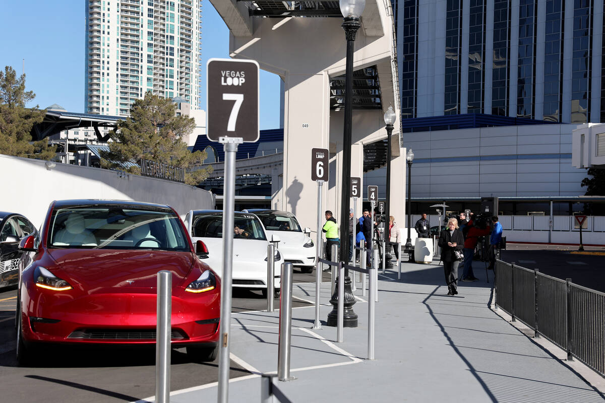 Passengers catch rides during the opening of the Vegas Loop Westgate Station Wednesday, Jan. 22 ...