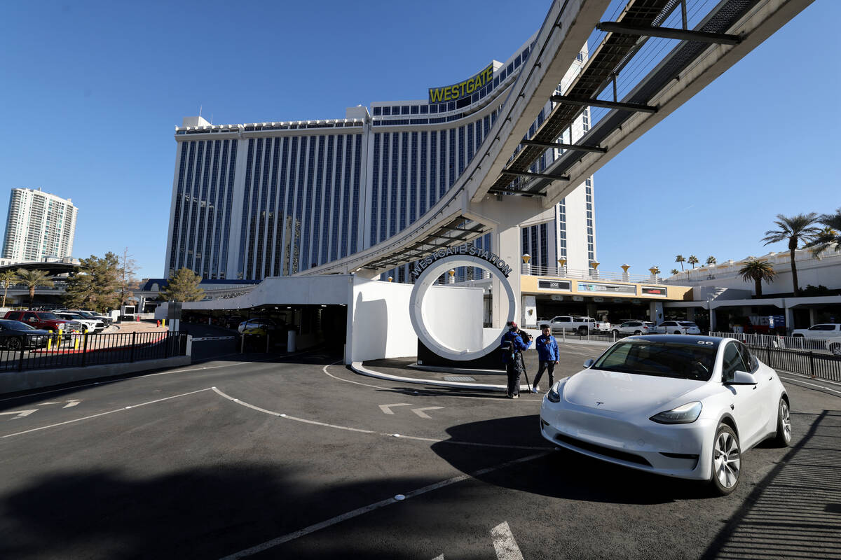 Passengers catch rides during the opening of the Vegas Loop Westgate Station Wednesday, Jan. 22 ...