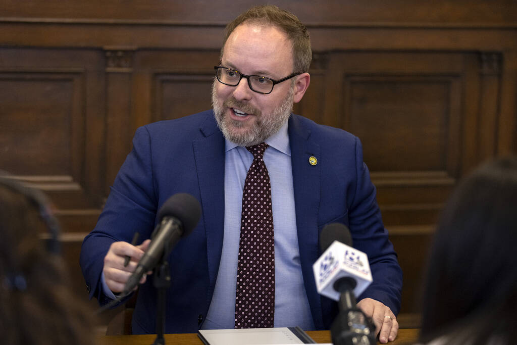 Nevada Treasurer Zach Conine speaks in a news conference during the first week of the 82nd Sess ...