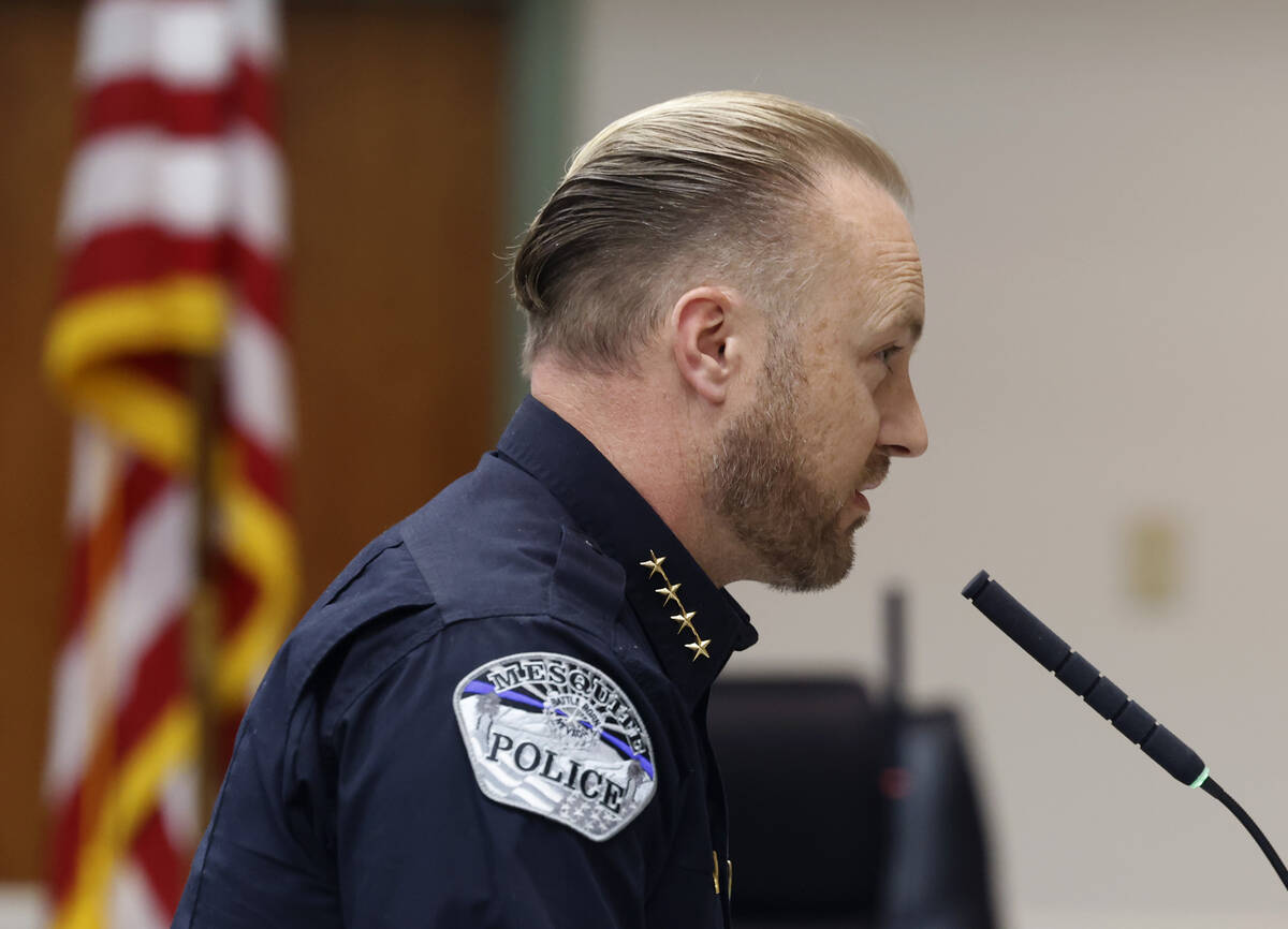 Mesquite police Chief MaQuade Chesley speaks during a City Council meeting, on Tuesday, Nov. 26 ...