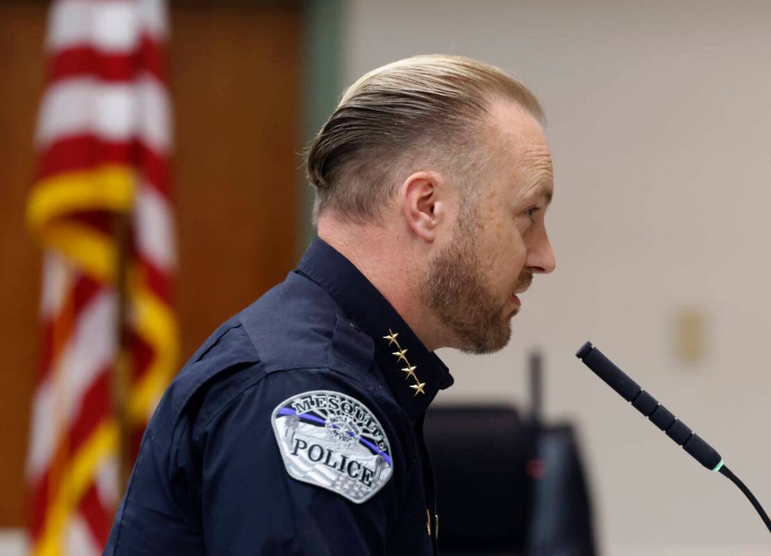 Mesquite police Chief MaQuade Chesley speaks during a City Council meeting, on Tuesday, Nov. 26 ...