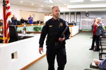 Mesquite Police Chief MaQuade Chesley leaves the podium after speaking at a City Council meetin ...