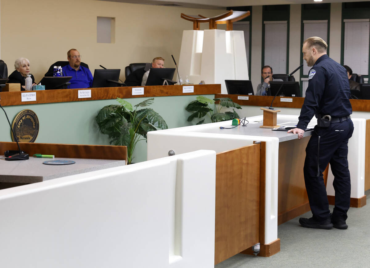 Mesquite Police Chief MaQuade Chesley speaks at a City Council meeting, on Tuesday, Nov. 26, 20 ...