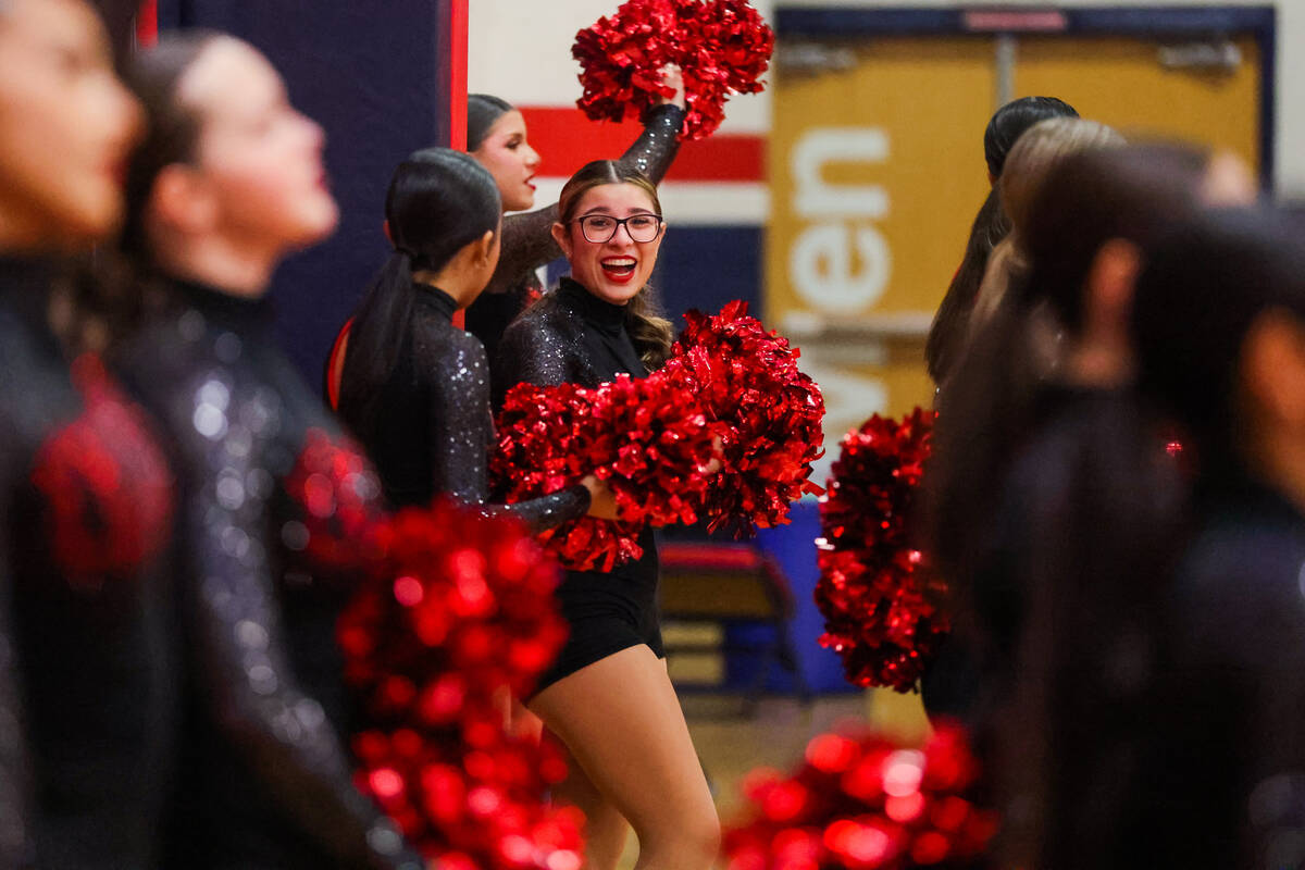 Liberty cheerleaders cheer during a girls basketball game between Democracy Prep and Liberty Fr ...