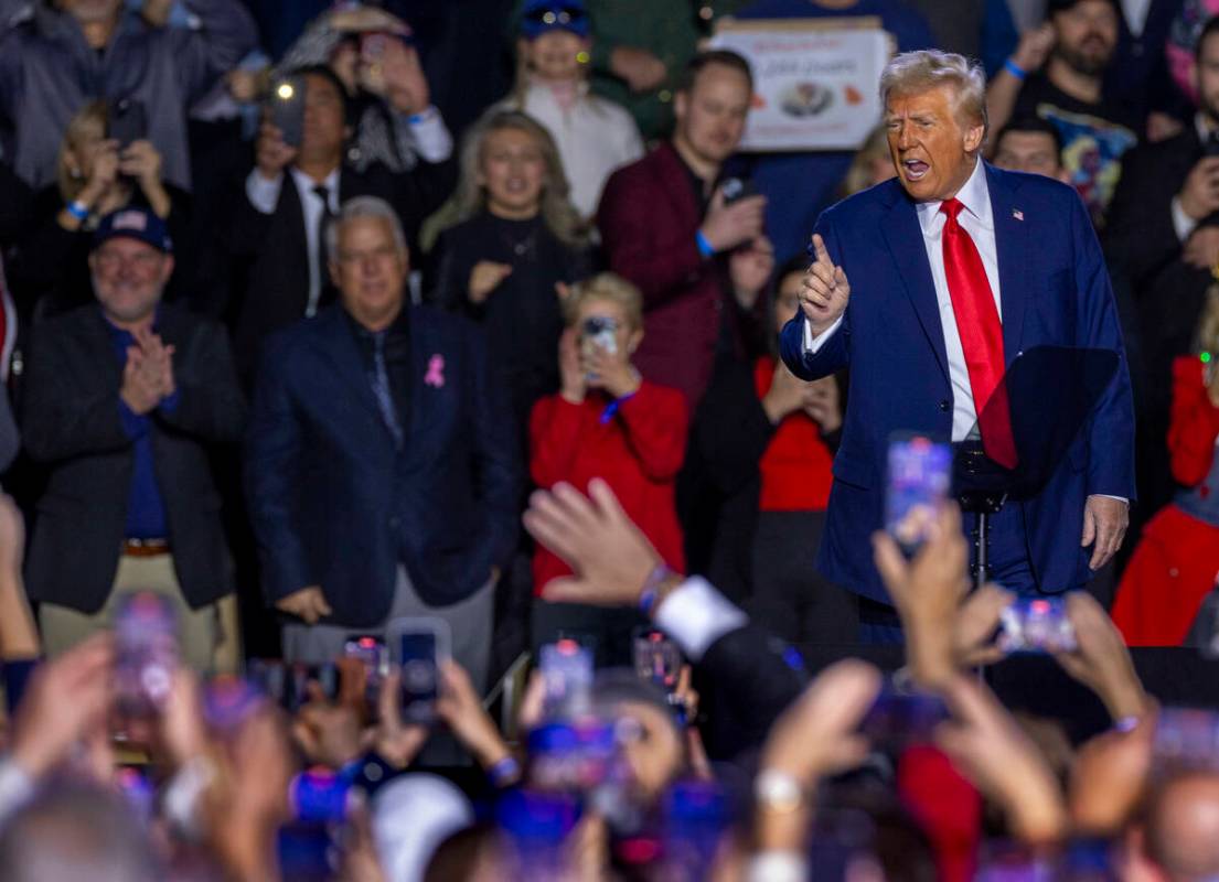 President Donald Trump speaks to supporters at the Circa on Saturday, Jan. 25, 2025, in Las Veg ...