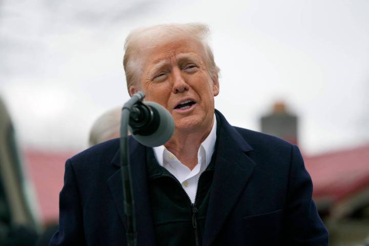 President Donald Trump speaks as he meets with homeowners affected by Hurricane Helene in Swann ...