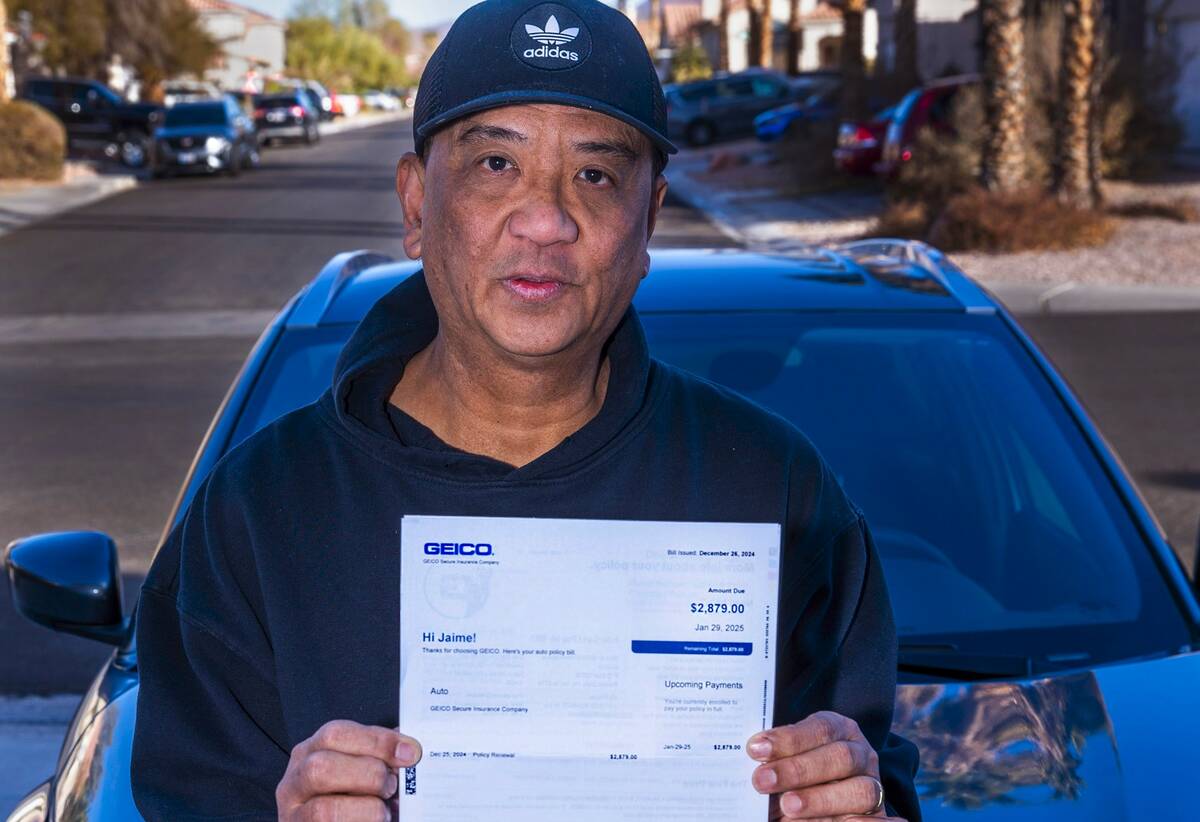 Jaime Santos says his car insurance bill went up $1,100 from July of 2024 to January of 2025 an ...