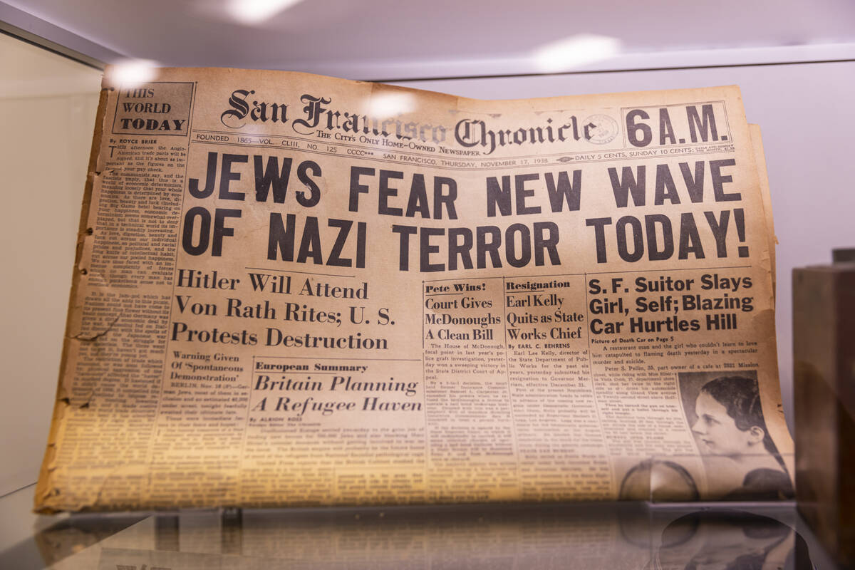 A front page from the San Francisco Chronicle is seen at the "The Holocaust: Reconstructin ...