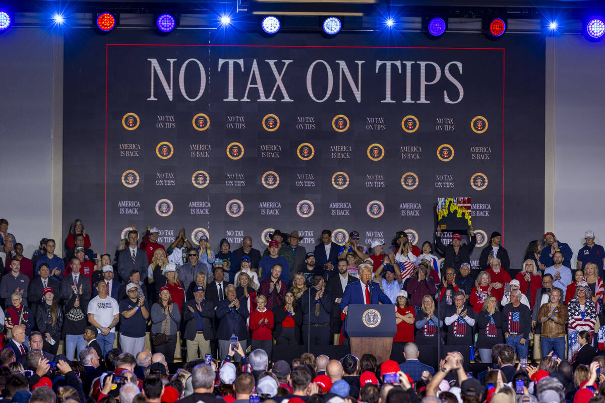 President Donald Trump speaks to supporters at the Circa on Saturday, Jan. 25, 2025, in Las Veg ...