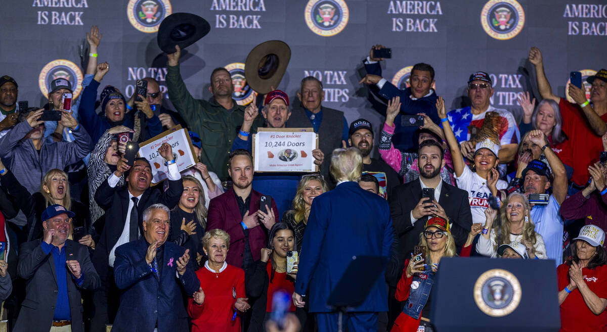 Supporters are pleased as President Donald Trump greets them following his speech at the Circa ...