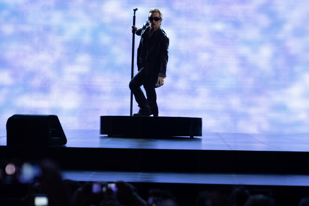 Bono performs during U2's Sphere residency. (Ross Stewart)