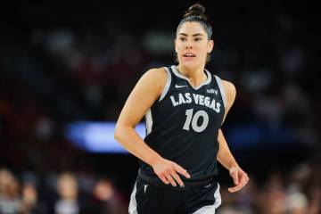 FILE - Aces guard Kelsey Plum (10) runs down the court during game four of a WNBA semifinals pl ...