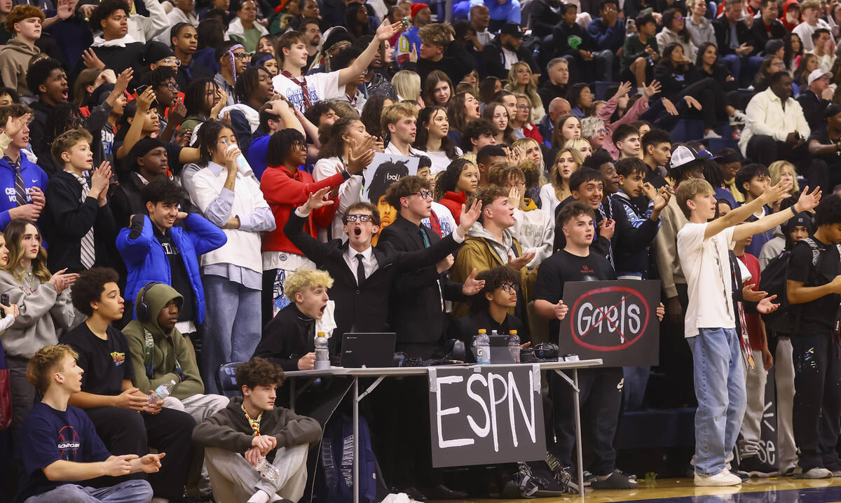 Centennial students cheer on their team during a basketball game against Bishop Gorman at Cente ...