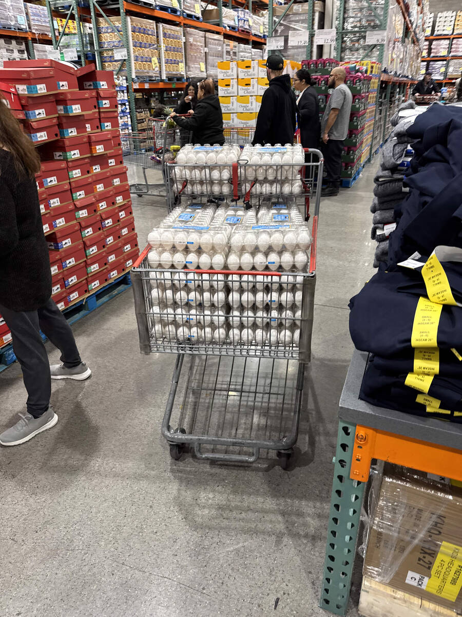 A shopping cart filled with eggs is seen at a Las Vegas Costco January 16, 2025. (Courtesy Roy ...