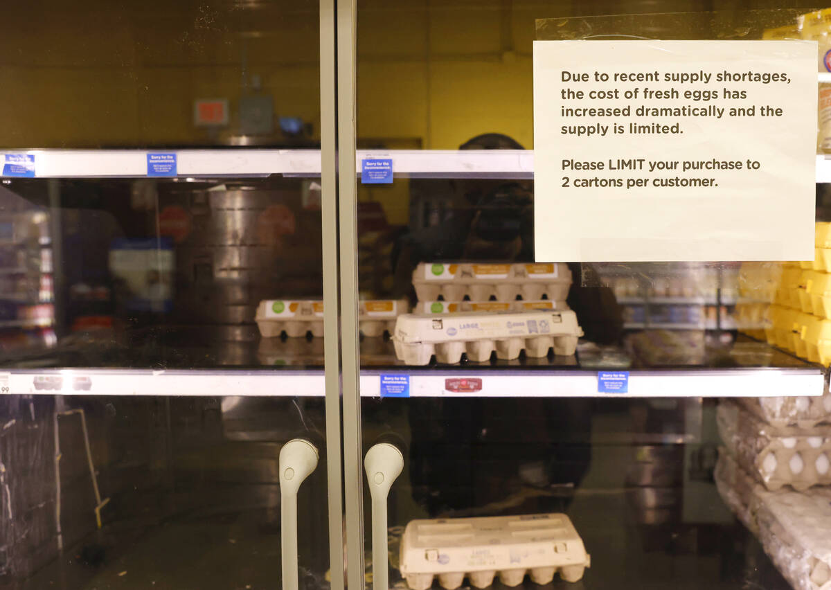 A sign notifying a supply shortage of fresh eggs is posted in the egg section at a Las Vegas Sm ...