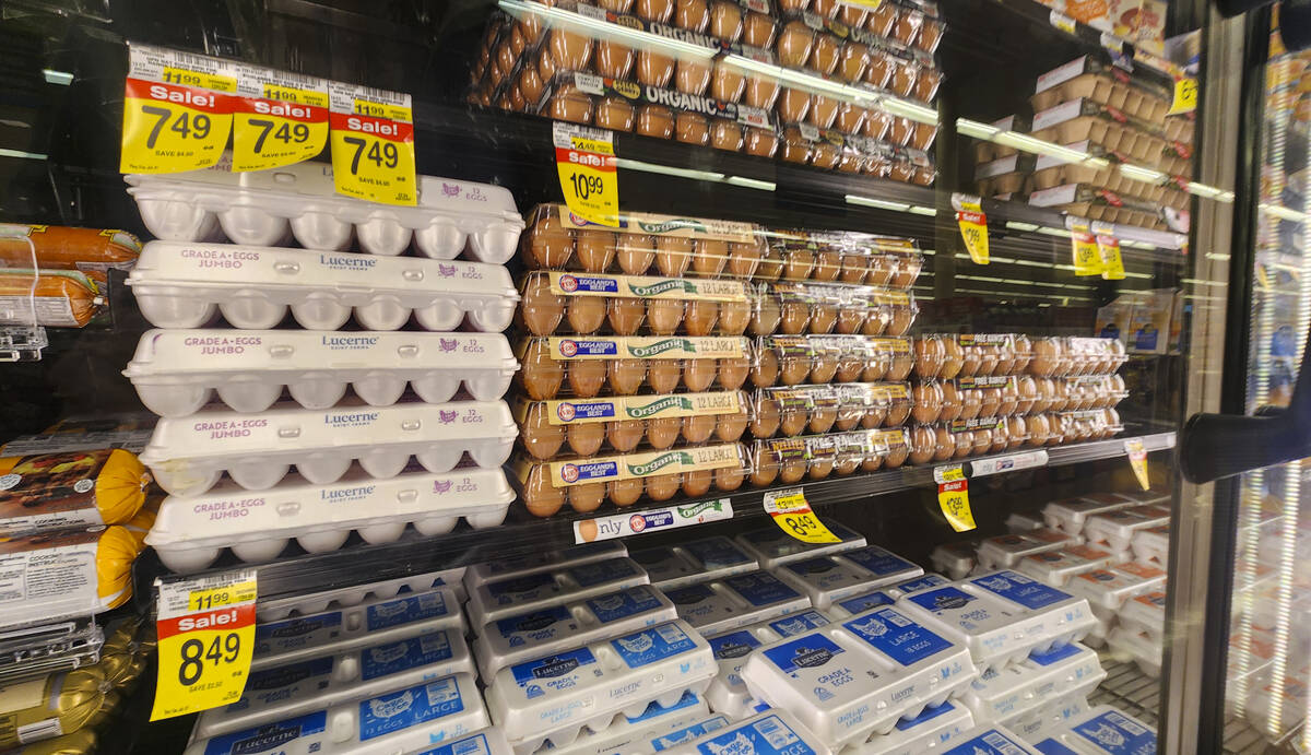 Eggs, which have been subject to rising prices, are seen at an Albertsons in the Huntridge area ...