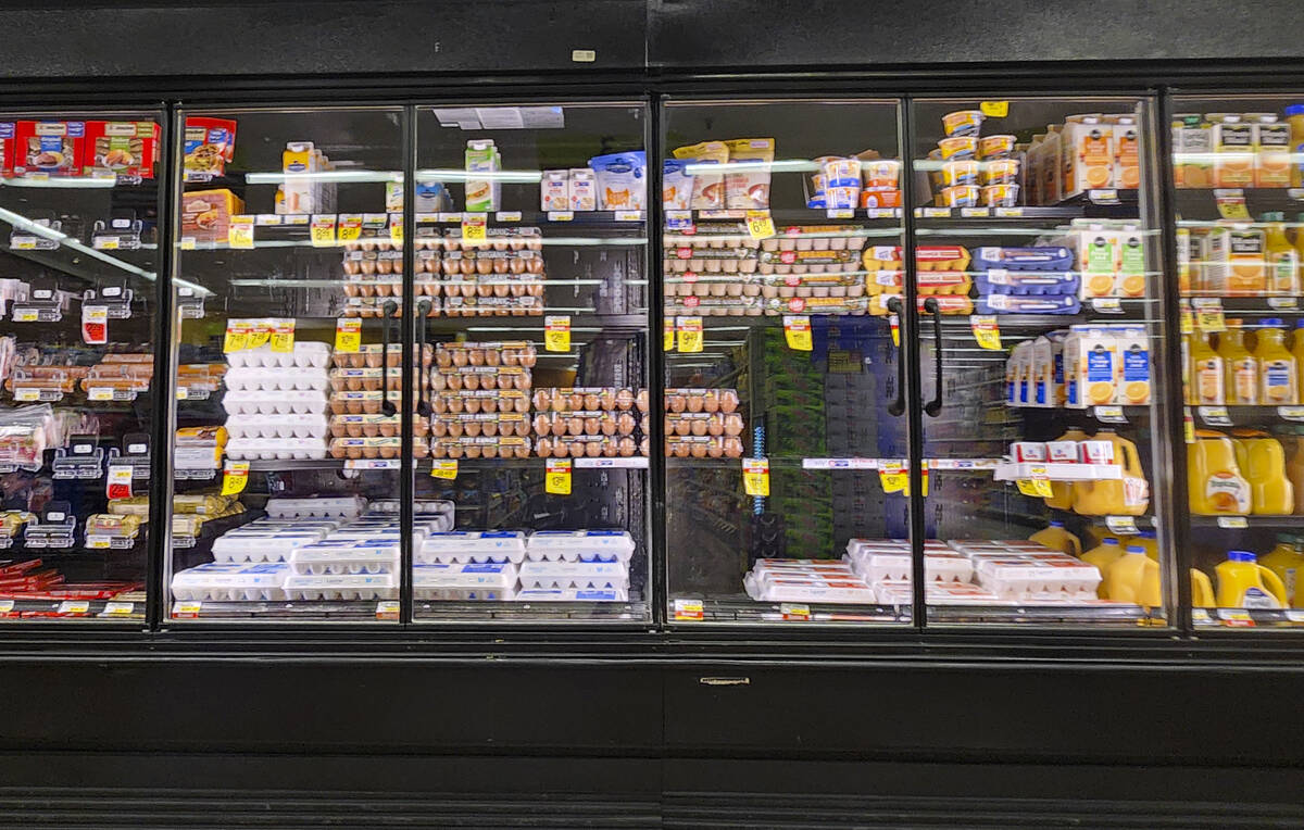 Eggs, which have been subject to rising prices, are seen at an Albertsons in the Huntridge area ...