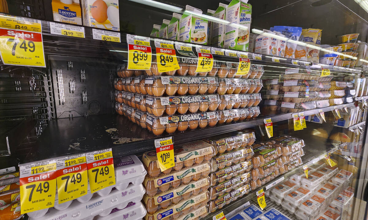 Eggs, which have been subject to rising prices, are seen at an Albertsons in the Huntridge area ...