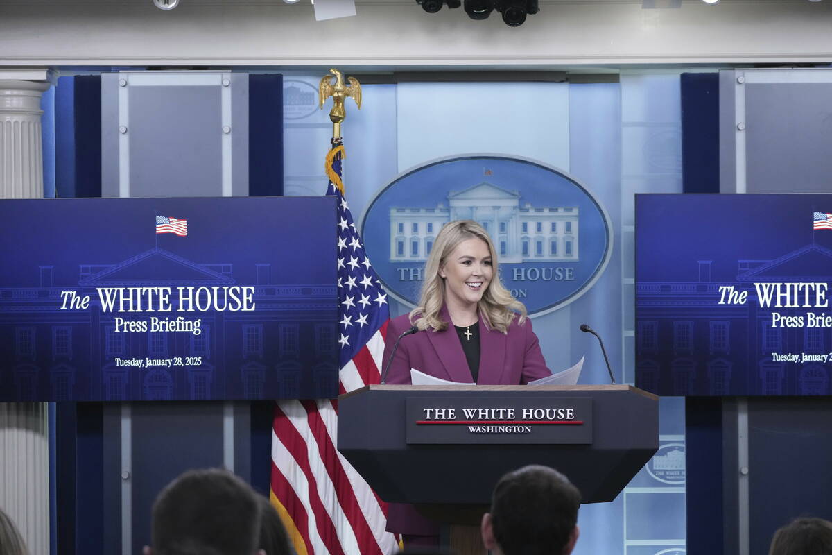 White House press secretary Karoline Leavitt arrives to speak with reporters in the James Brady ...