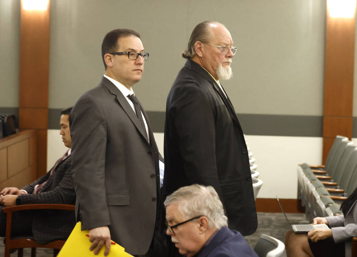 Hells Angels chapter President Richard Devries, 66, right, leaves a courtroom with his attorney ...