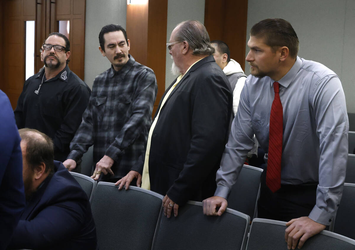 Defendants (left to right) Stephen Alo, Aaron Chun, Richard Devries, the president of the local ...